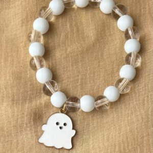 ghost charm with white and glassy bracelet
